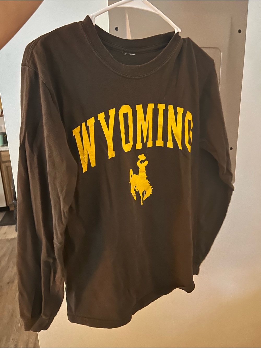 Wyoming Long Sleeve Tee in Brown with Yellow Print